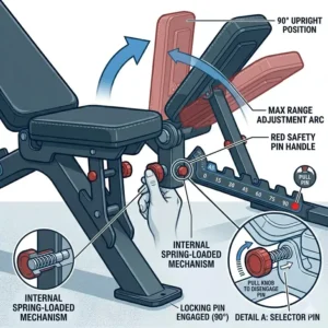 Athlete performing a seated vertical shoulder press on an incline adjustable bench.