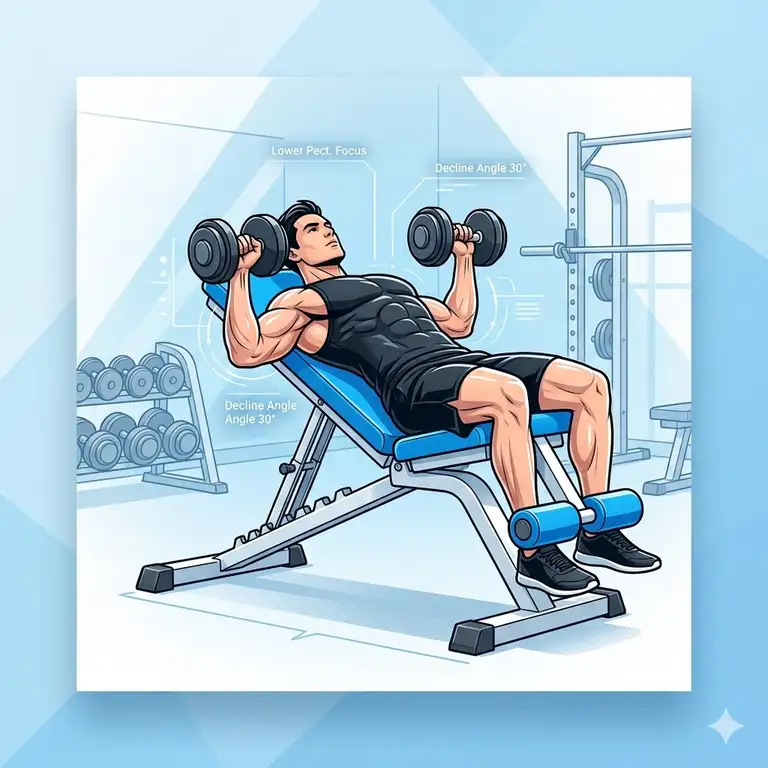 A heavy-duty adjustable decline workout bench with padded foot anchors in a modern home gym setting.