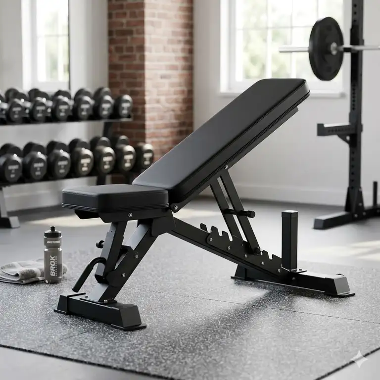 Professional home gym setup featuring a high-quality adjustable bench for sale.