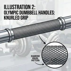 Close-up illustration of the diamond knurled pattern on a steel olympic dumbbell handles.