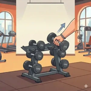 A diagram of a reinforced steel dumbbell rack with weights, showcasing its high load-bearing capacity and non-slip rubber feet for maximum stability and floor protection.
