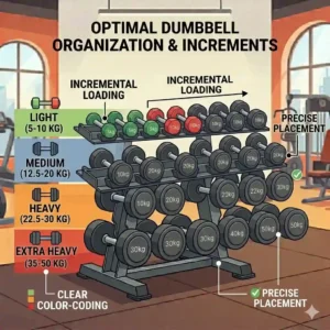 A comparison illustration of a two-tier horizontal dumbbell rack with weights and a three-tier dumbbell rack with weights, showing their storage and configuration differences.