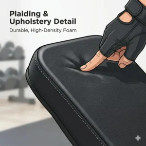 Close-up of the sweat-resistant leather padding on a premium adjustable bench for sale.