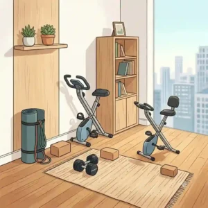 An illustration of apartment exercise equipment that is ideal for small spaces.