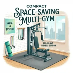A pair of adjustable dumbbells on a compact rack, representing heavy-duty yet compact apartment gym equipment.
