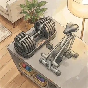 An X-frame folding exercise bike stored away in a closet, showing practical compact exercise machines for apartments.