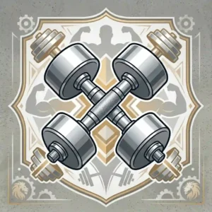A stylized fitness illustration symbolizing strength gains, featuring a crossed pair of heavy steel dumbbells.