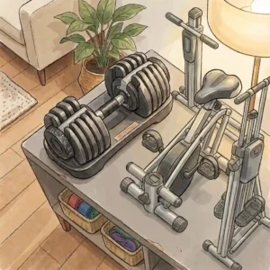 A foldable vertical climber machine standing flat against a wall, illustrating compact exercise machines for high intensity cardio.